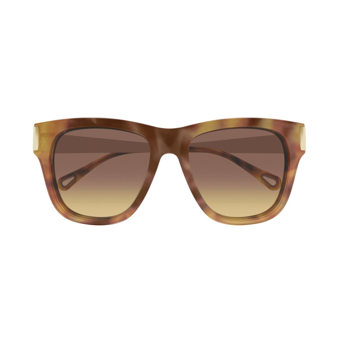 Chloé Tortoiseshell Square Frame Sunglasses With Metallic Temples