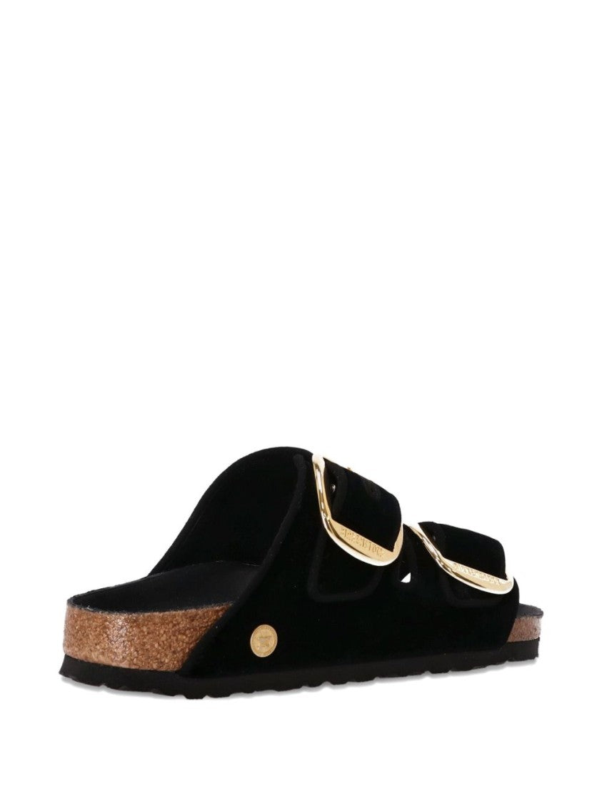 Birkenstock Contoured Black Sandals With Gold-Tone Buckles