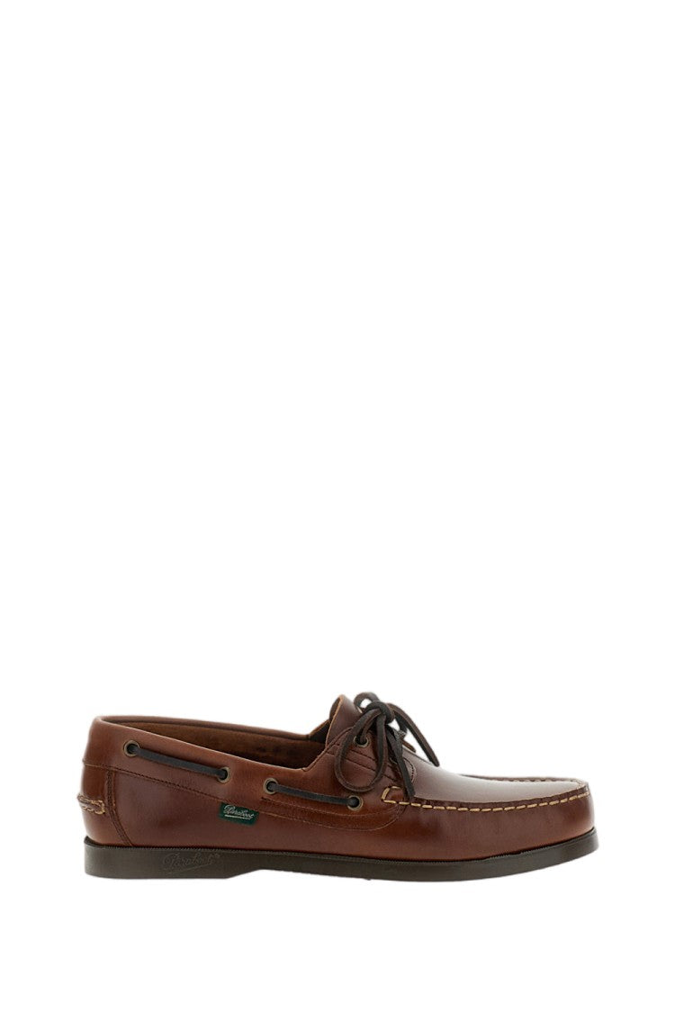 Paraboot Brown Leather Boat Shoes With 360° Lacing