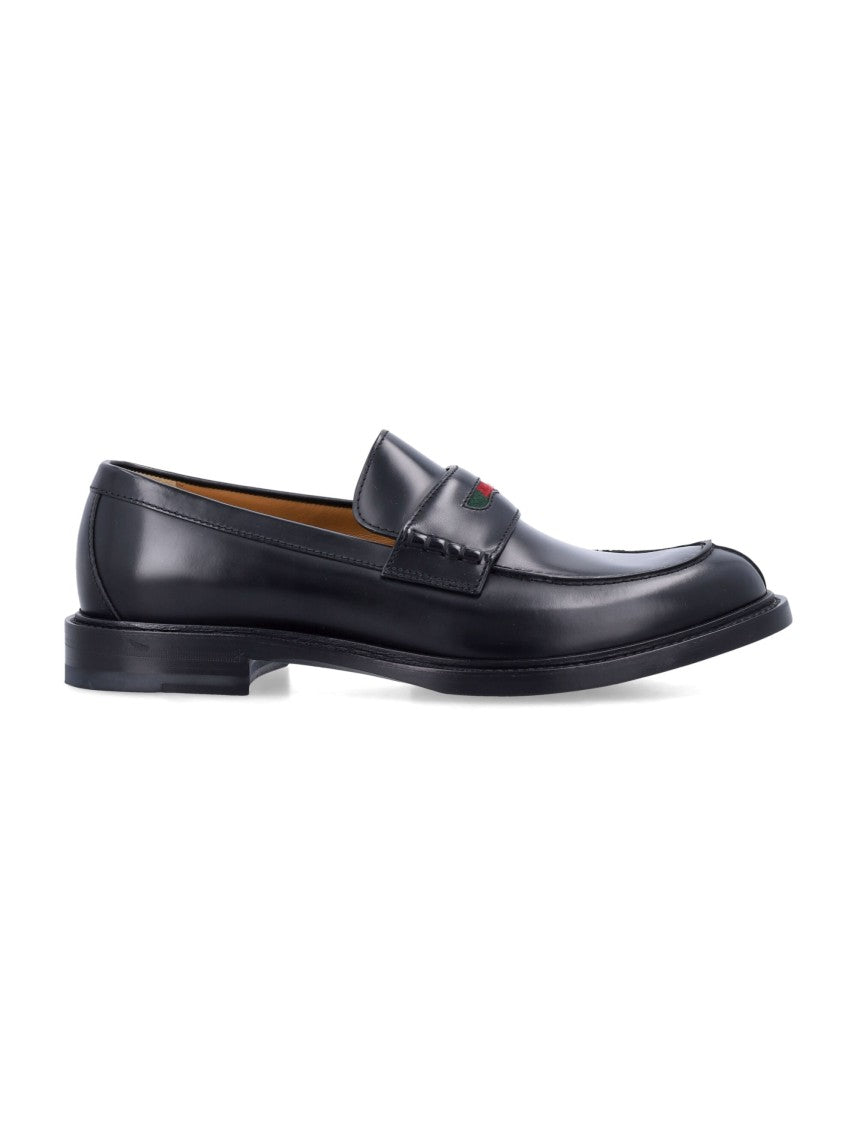 Gucci Black Leather Loafers With Iconic Web Detail