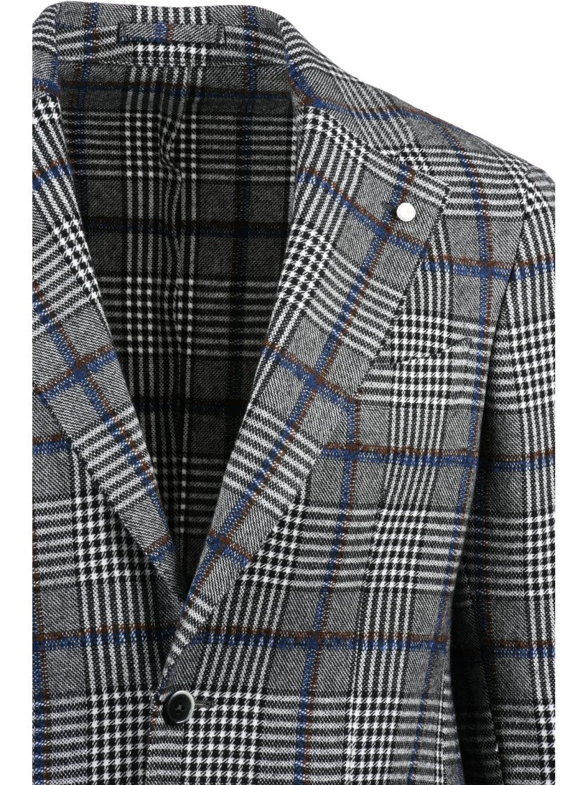 Luigi Bianchi Plaid Wool Cotton Blended Jacket With Rounded Silhouette