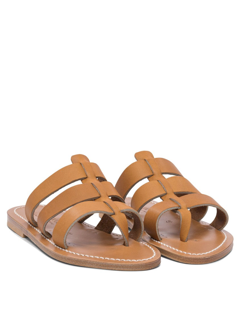 K.Jacques Open-Toe Leather Sandals With Crisscross Design