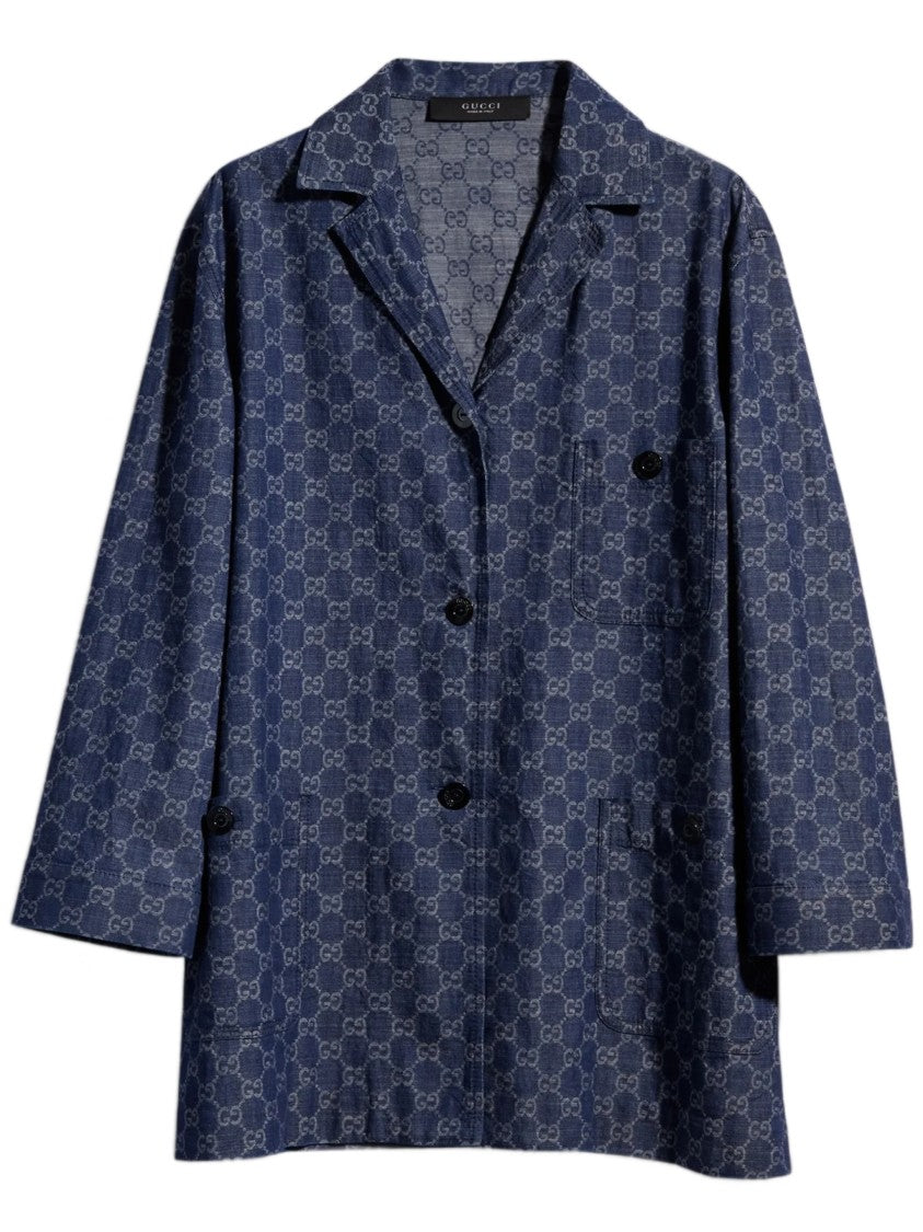 Gucci Light Denim Jacket With Subtle Monogram Pattern