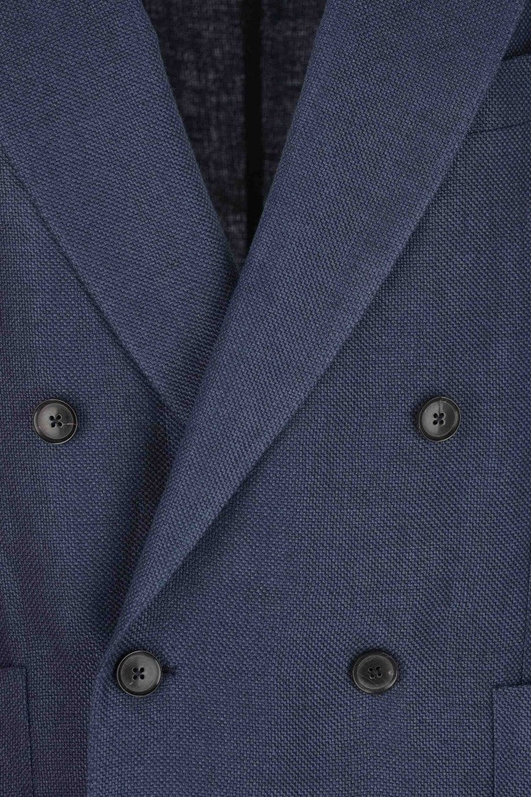 Zegna Double-Breasted Linen-Wool Textured Blazer