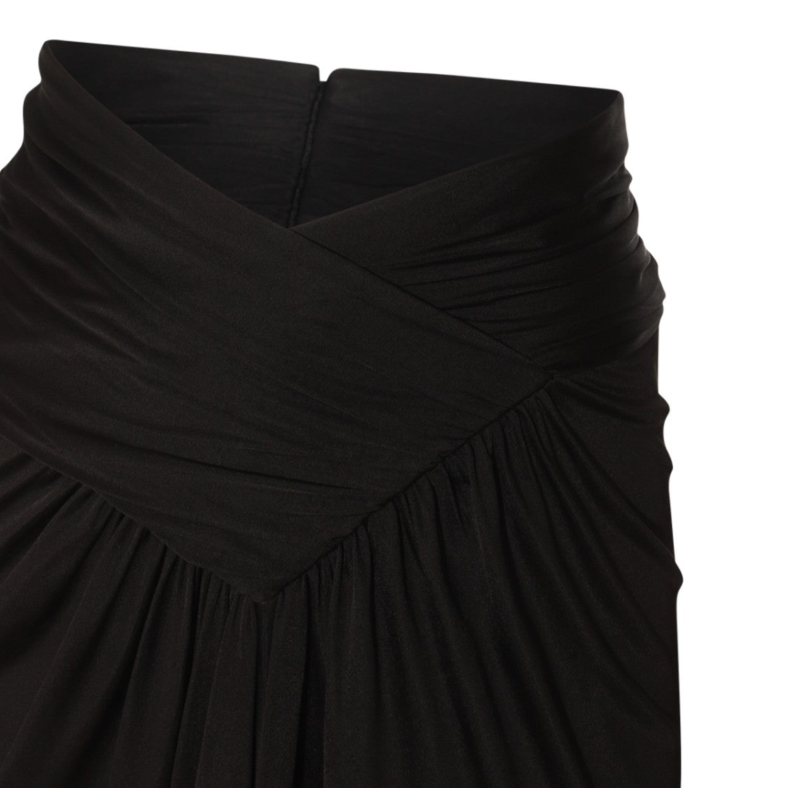 Saint Laurent Black Viscose Midi Skirt With V-Shaped Gathered Detail