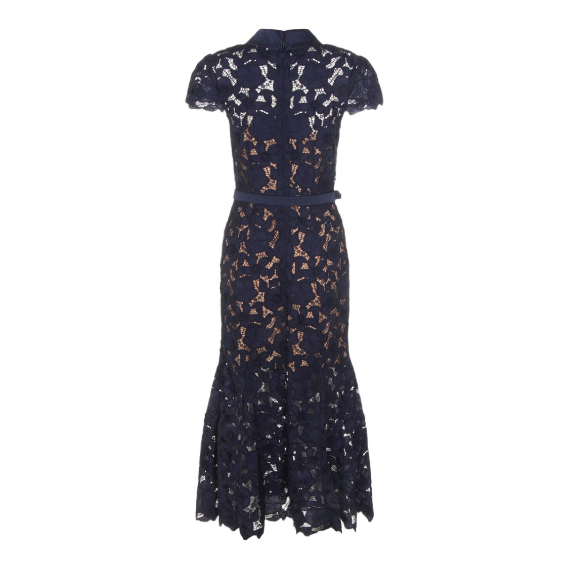 Self-Portrait Delicate Lace Midi Dress With Structured Collar