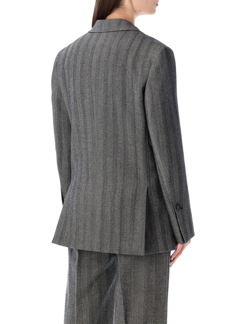 Ferragamo Oversized Double-Breasted Chevron Wool Blazer