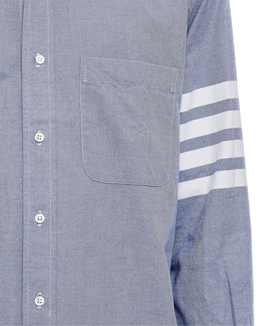 Thom Browne Light Blue Button-Down Shirt With Signature Stripes And Custom Details