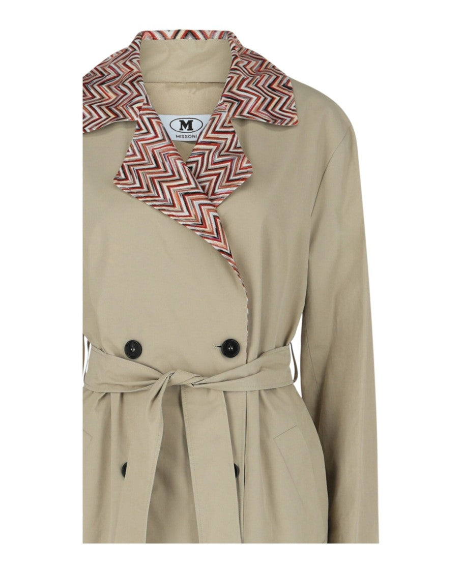 M Missoni Double Breasted Chevron Trench Coat