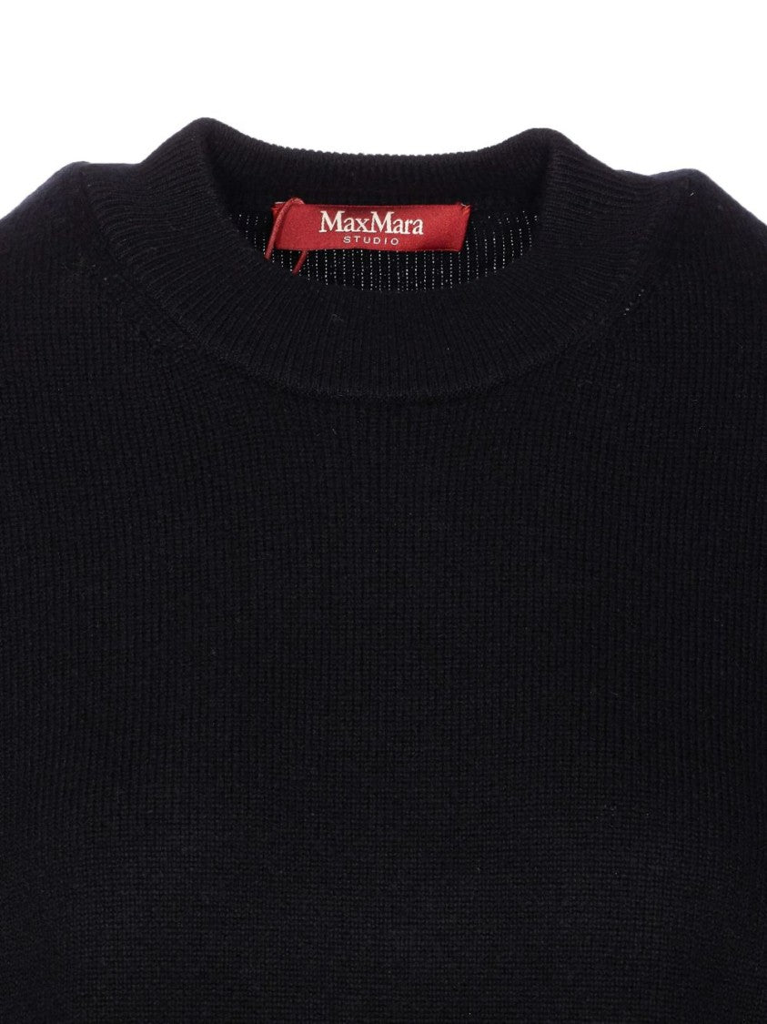 Max Mara Relaxed Fit Black Knit Crewneck Sweater In Wool-Cashmere Blend
