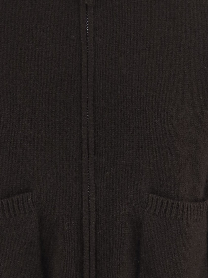 Allude Dark Brown Cropped Front Zip Cashmere Sweater