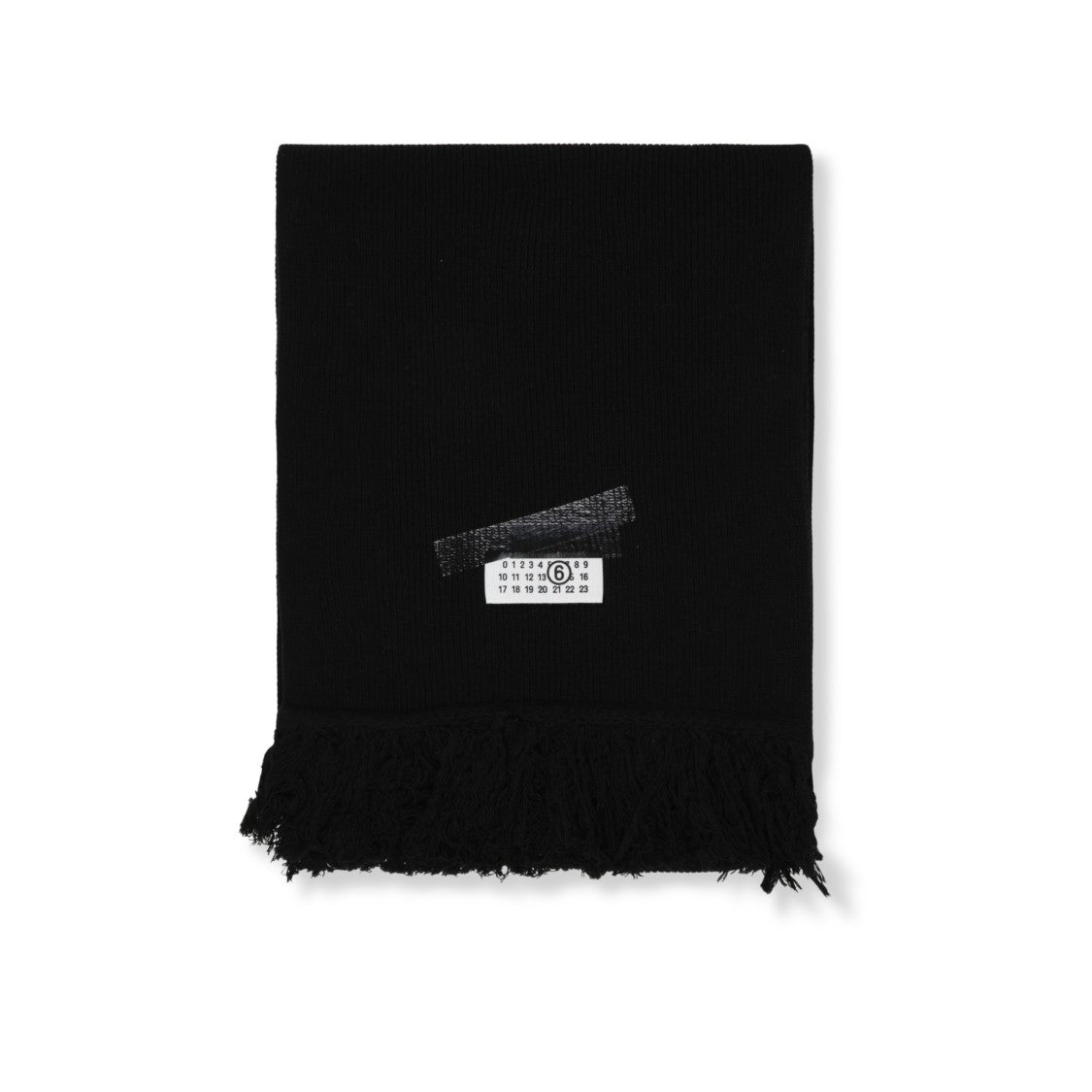 Mm6 By Maison Margiela Vertical Ribbed Black Scarf With Fringed Edges