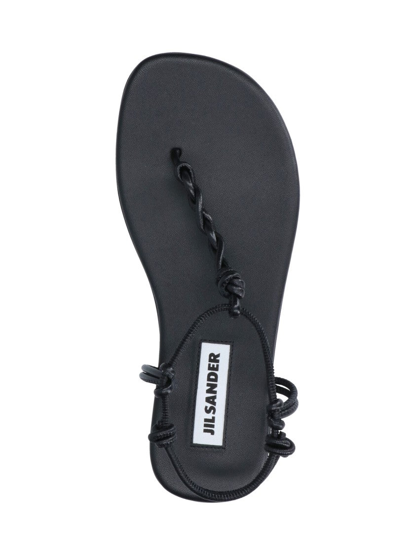 Jil Sander Black Tangle Minimalist Leather Thong Sandals