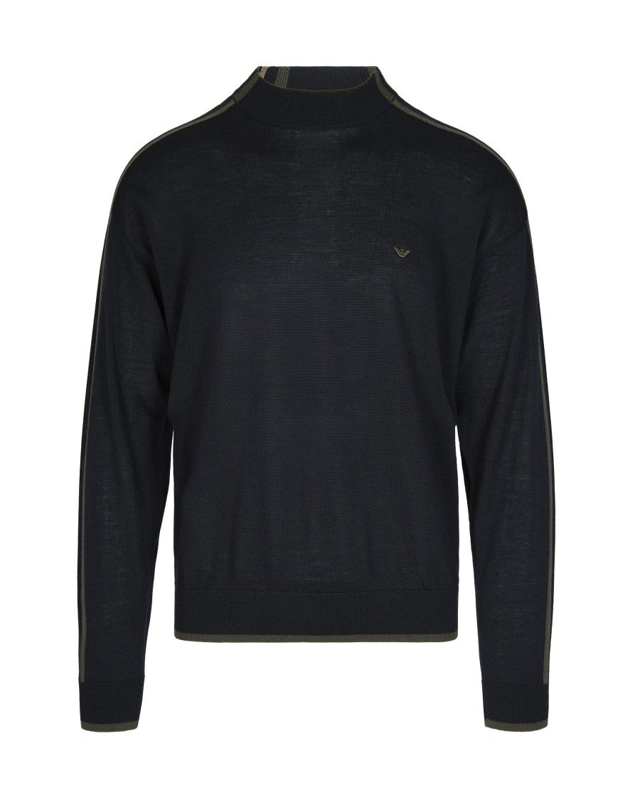 Emporio Armani Colorblock Virgin Wool Crew Neck Sweater