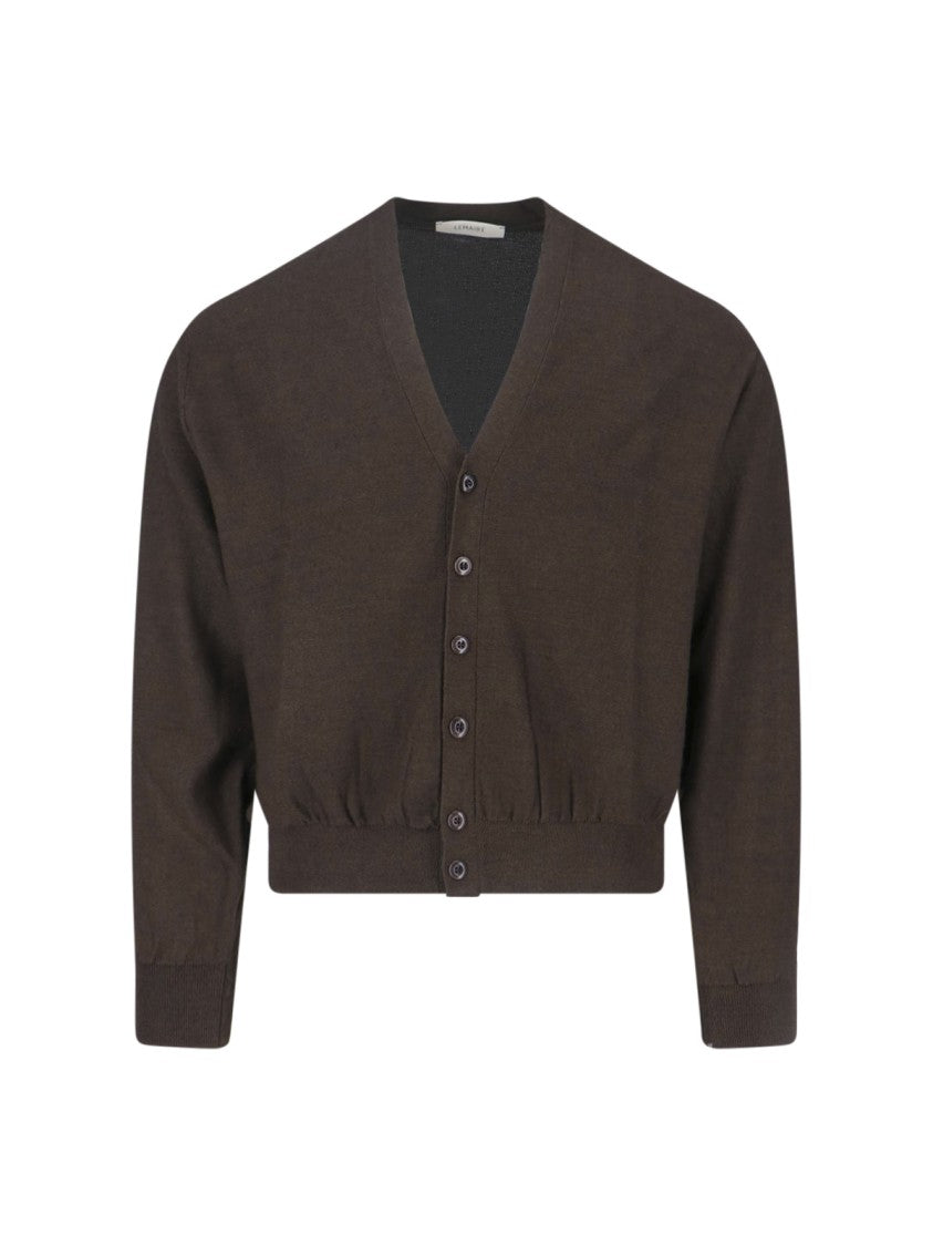 Lemaire Brown Twisted V-Neck Wool Blend Cardigan