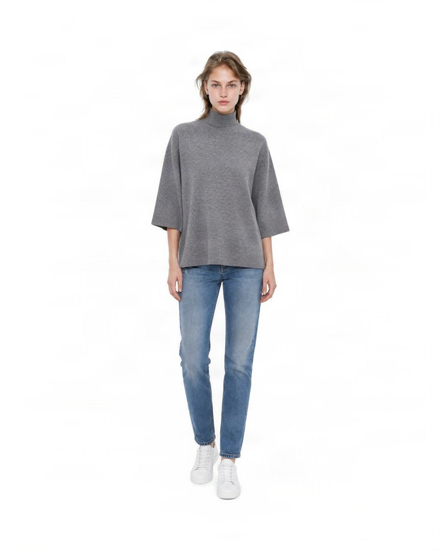 Fabiana Filippi Oversized High Turtleneck Knit Sweater With Ribbed Edges