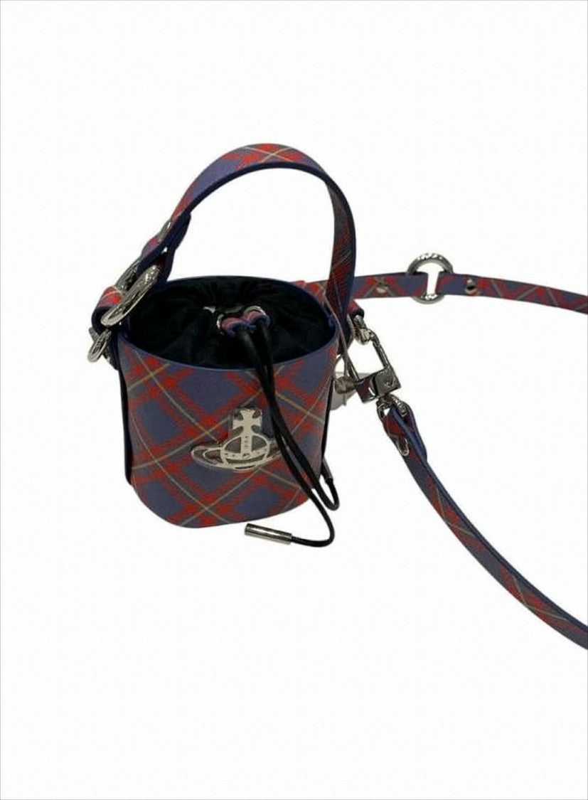 Vivienne Westwood Drawstring Bucket Shoulder Bag With Tartan Pattern