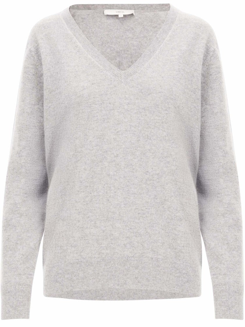 Vince V-Neck Cashmere Pullover With Ribbed Edges
