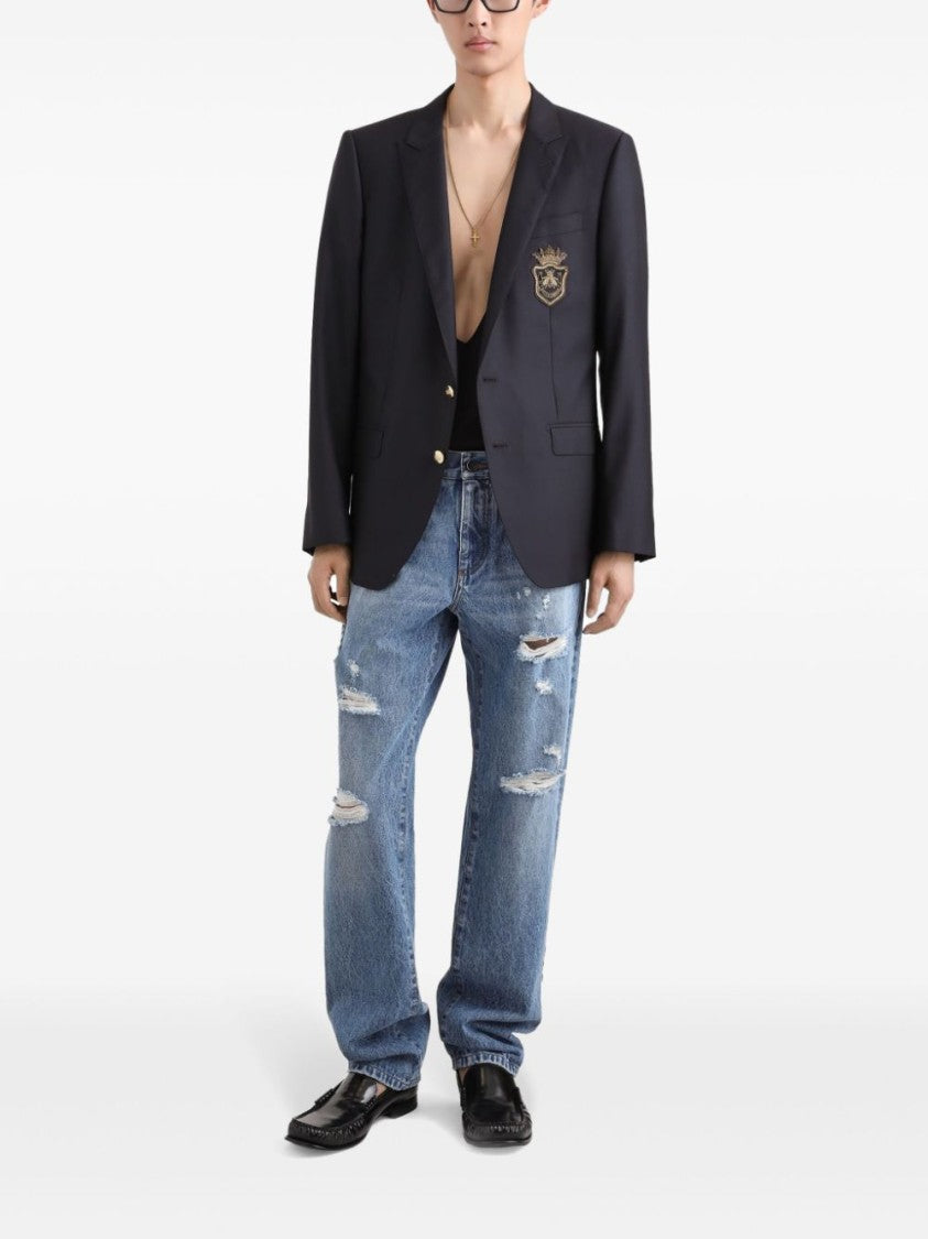 Dolce & Gabbana Tailored Blue Jacket With Gold-Tone Buttons And Decorative Emblem
