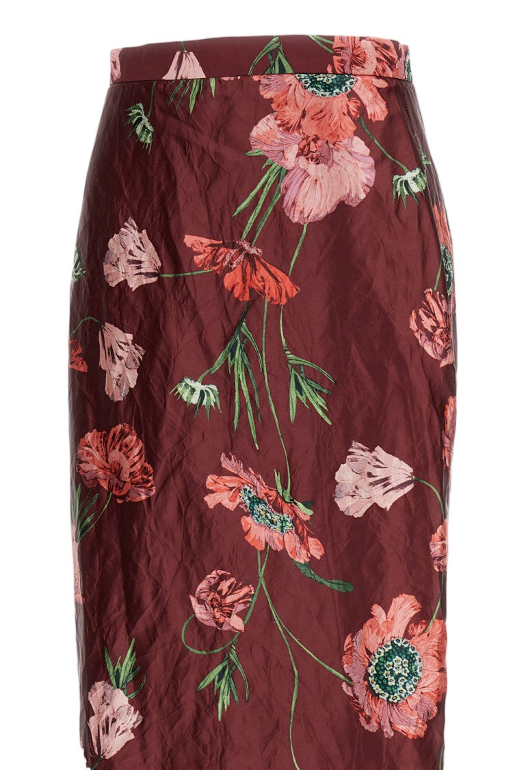 Erdem Ruby Red Floral Satin Skirt