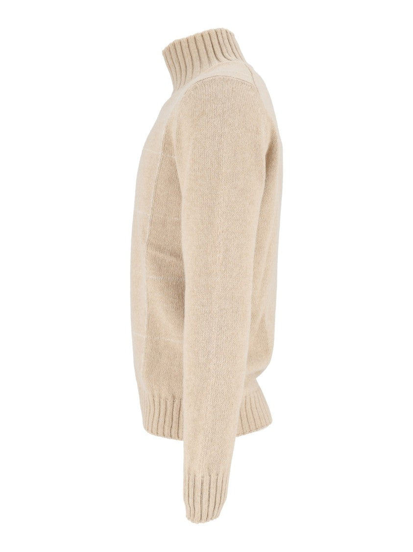 Sette Fili Cashmere Intarsio Vulcano Grid High Turtleneck Sweater