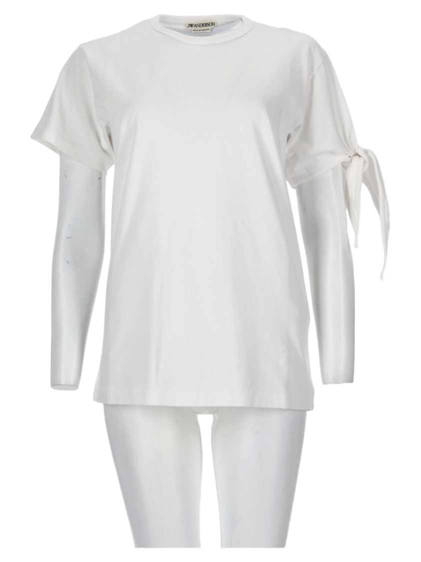 J. W. Anderson Round Neck Tied Side Sleeves White Cotton T-Shirt