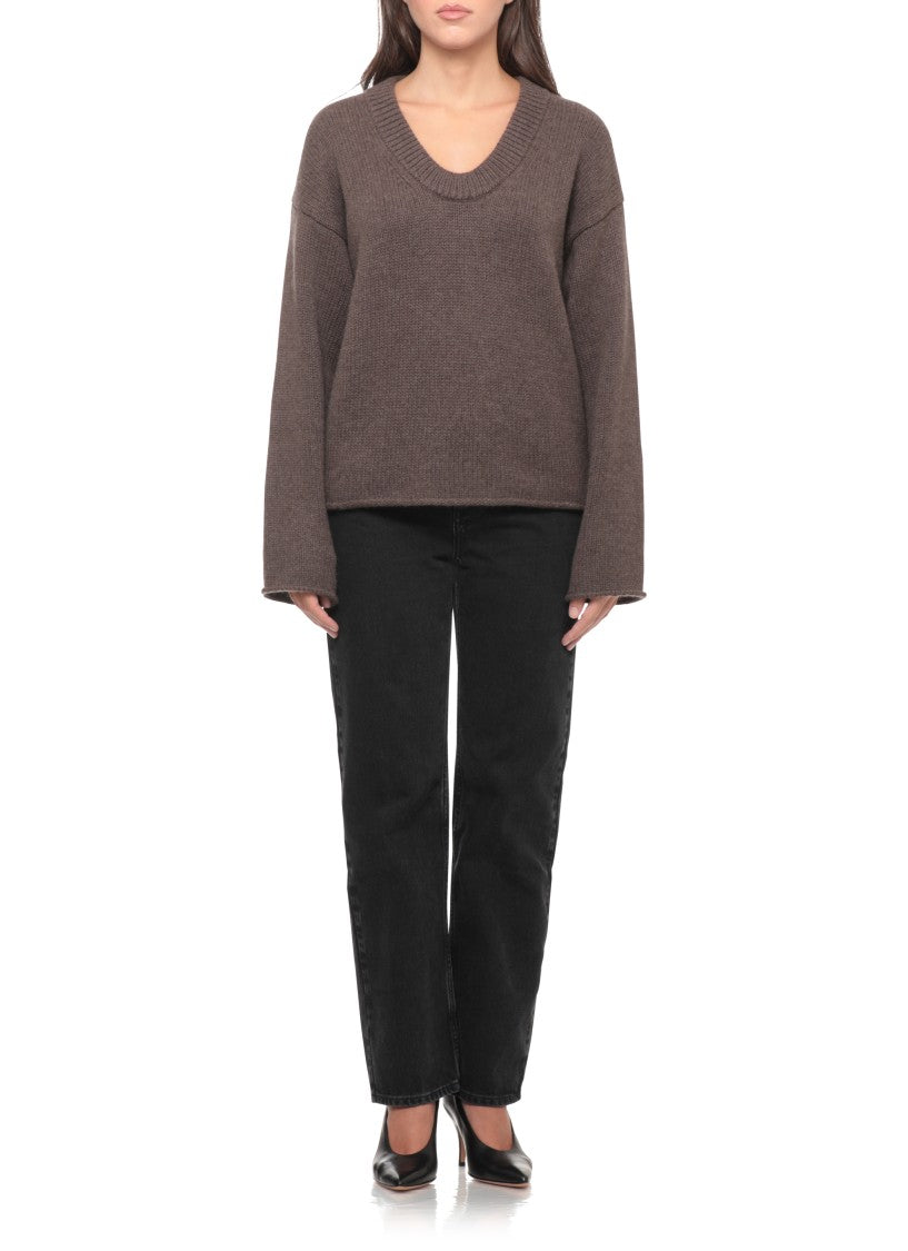 Loulou De Saison Brown Ribbed Relaxed Fit Seamless Cashmere Sweater