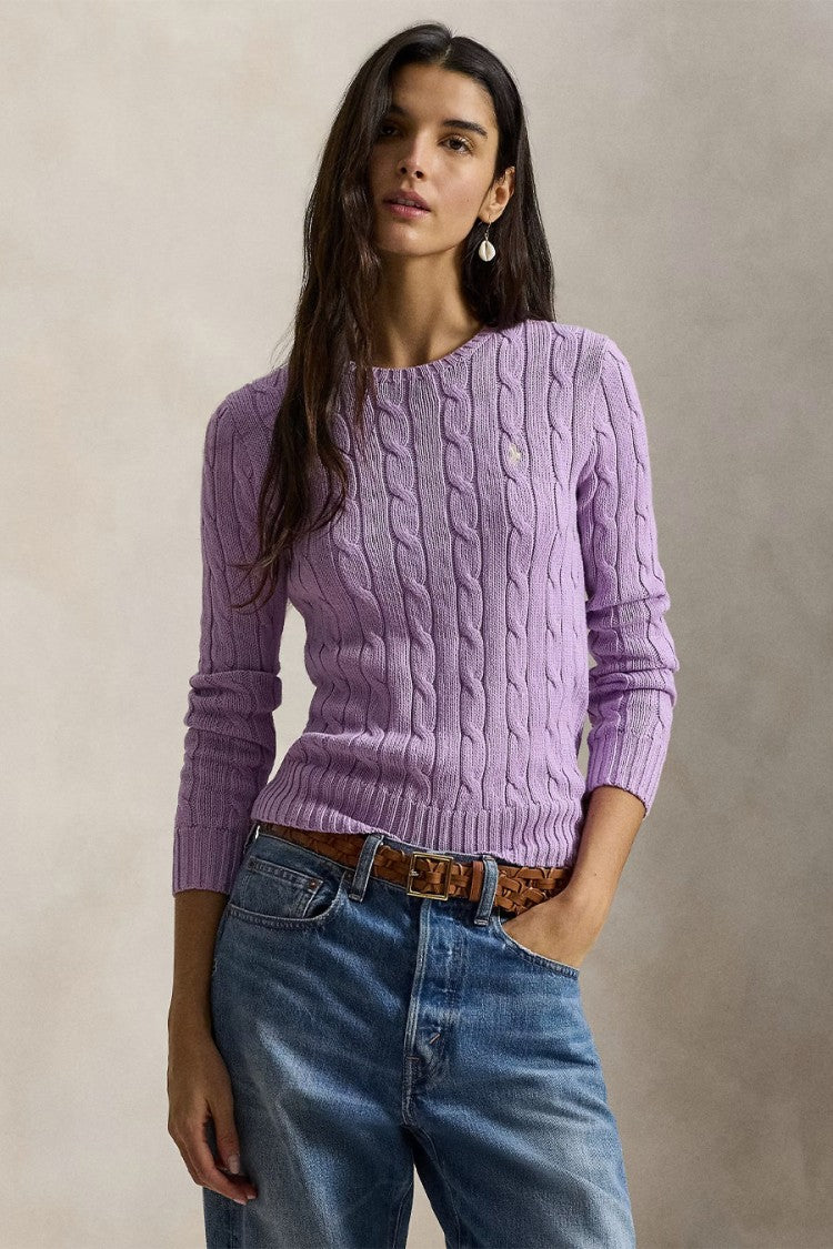 Polo Ralph Lauren Lilac Cotton Cable-Knit Crewneck Sweater
