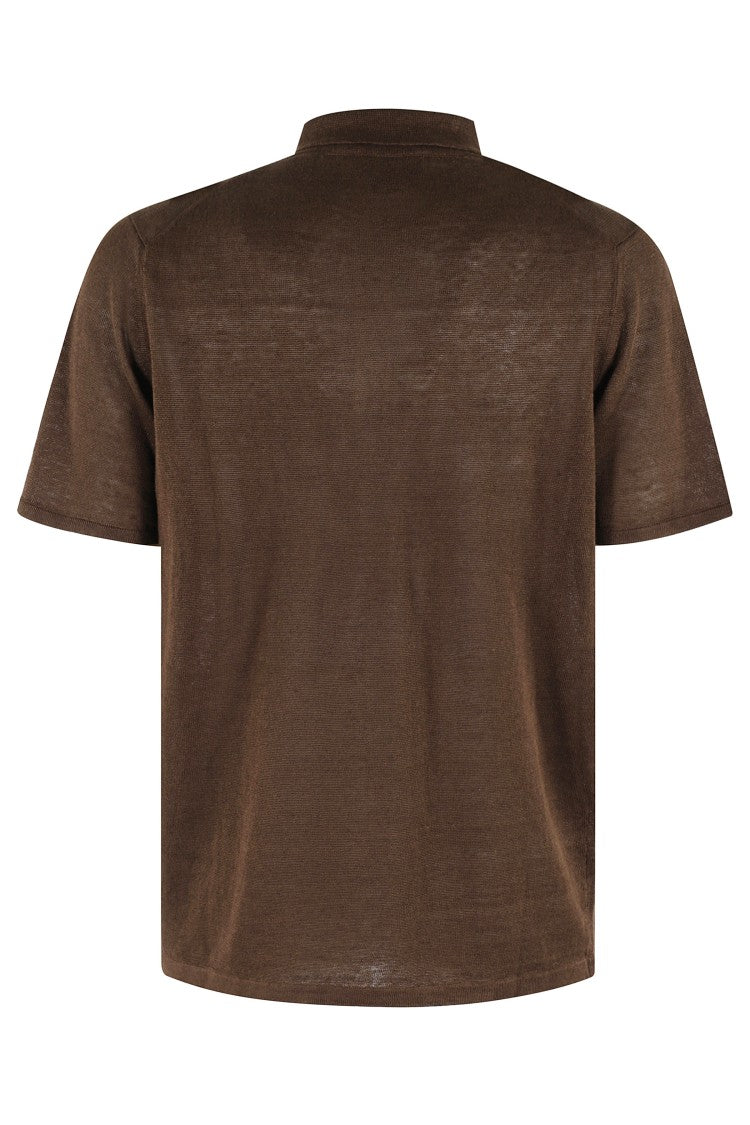 Roberto Collina Chocolate Brown Linen Polo