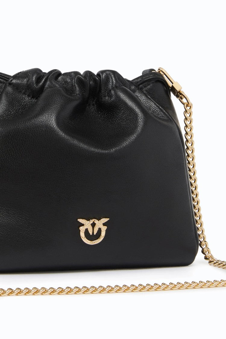 Pinko Black Drawstring Leather Bucket Bag