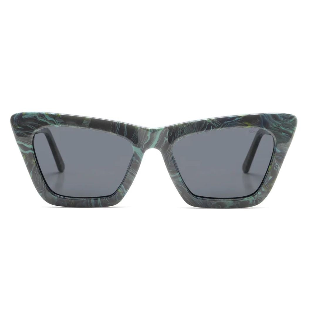 Komono Jessie Angular Cat-Eye Sunglasses With Marbled Dark Green Finish