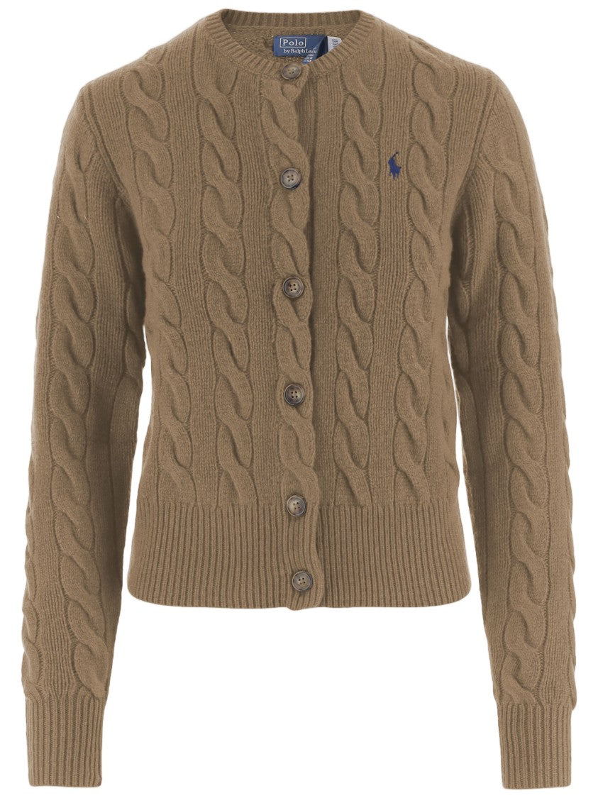 Polo Ralph Lauren Crew Neck Cardigan With Cable Knit And Embroidered Logo