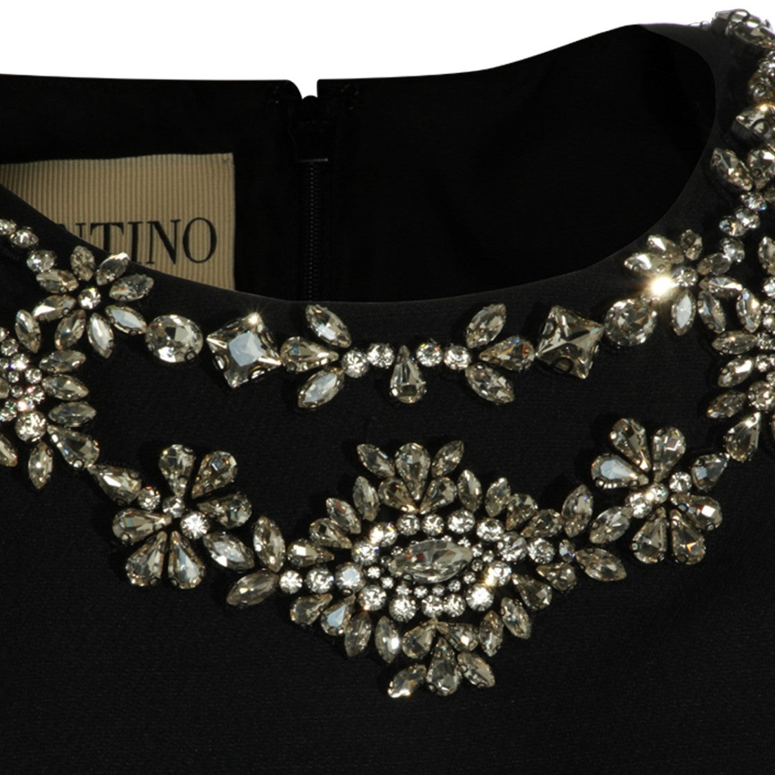 Valentino Black Wool Dress With Embellished Neckline And Round Collar