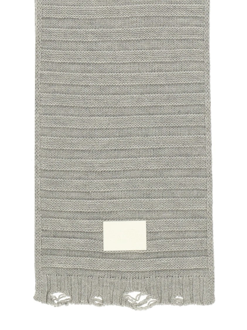 Mm6 By Maison Margiela Textured Knit Wool Scarf With Frayed Edges