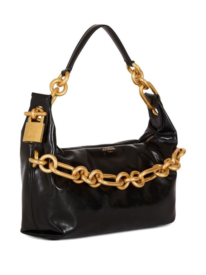 Balmain Oversized Gold Chain Black Handbag