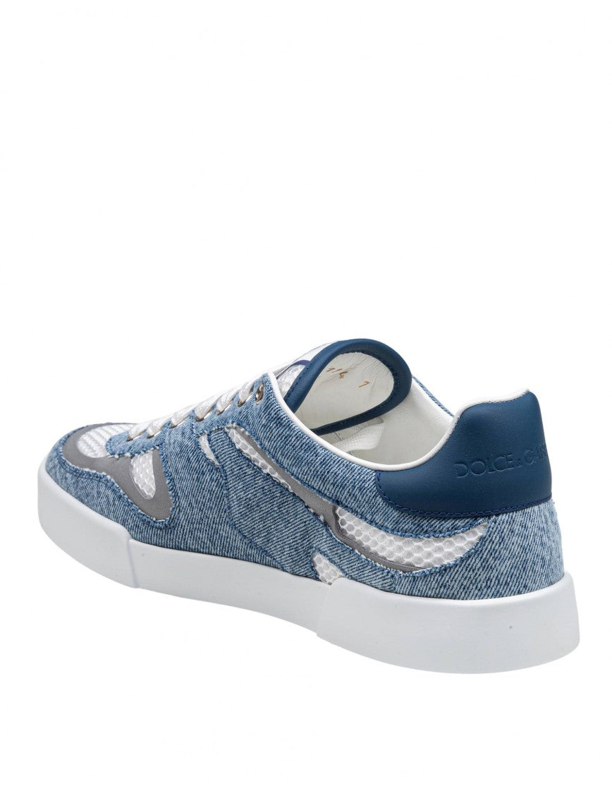 Dolce & Gabbana Denim-Inspired Portofino Sneakers With Technical Mesh Upper