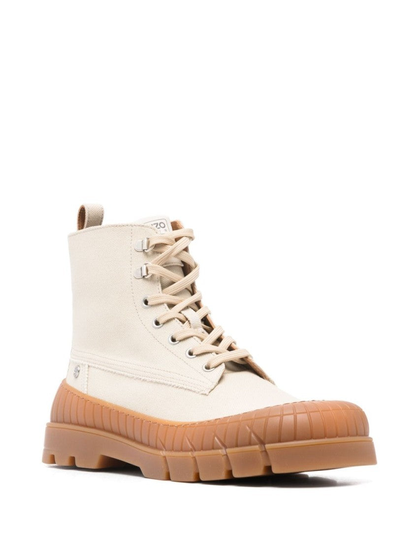 Kenzo Light Beige Lace-Up Rubber Boots