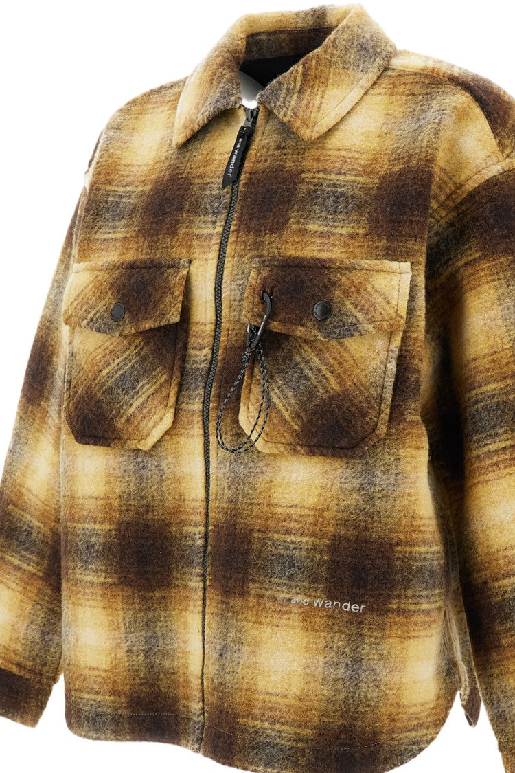 And Wander Beige Multicolor Plaid Wool-Blend Zip Jacket