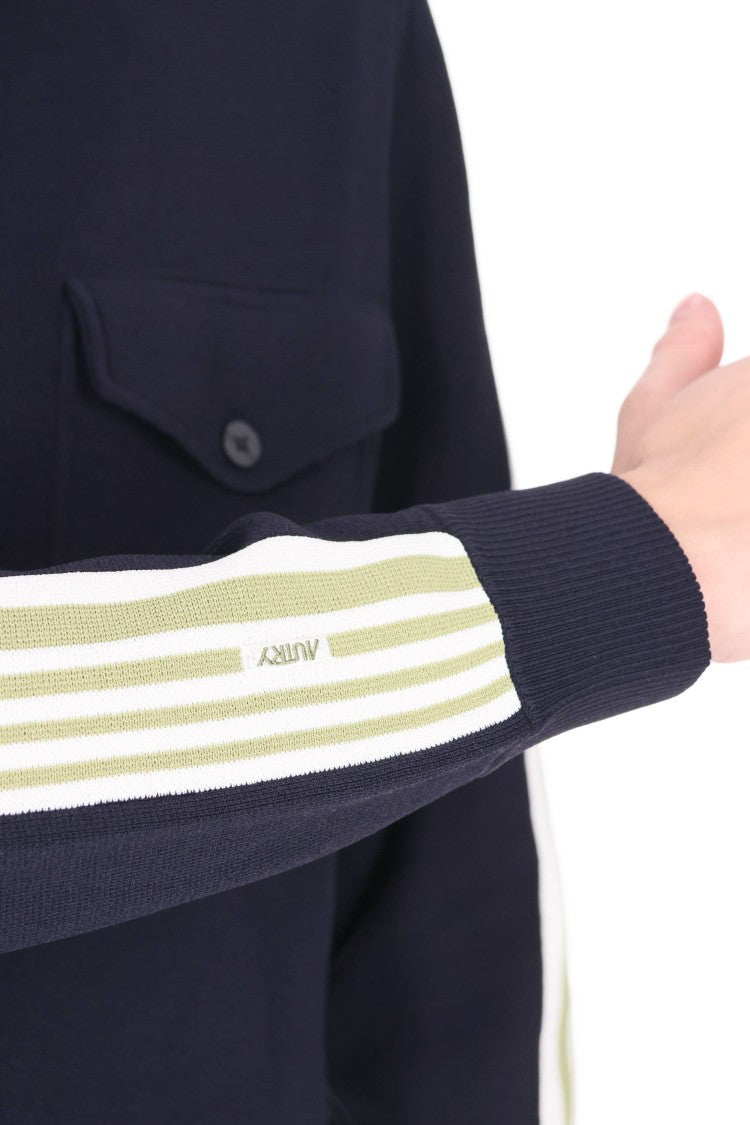 Autry Blue Viscose-Nylon Band Details Overshirt