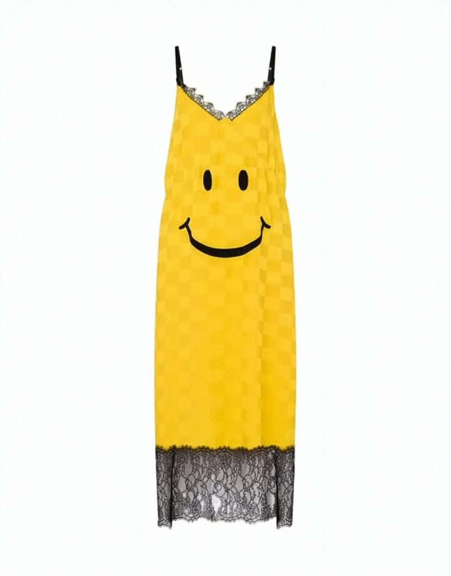 Moschino Bright Yellow Checkered Slip Dress
