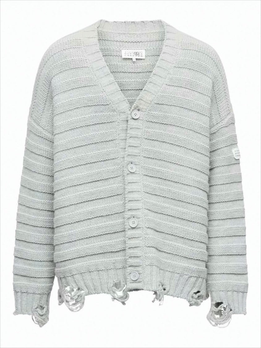 Mm6 By Maison Margiela Boxy Fit V-Neck Cardigan With Textured Knit