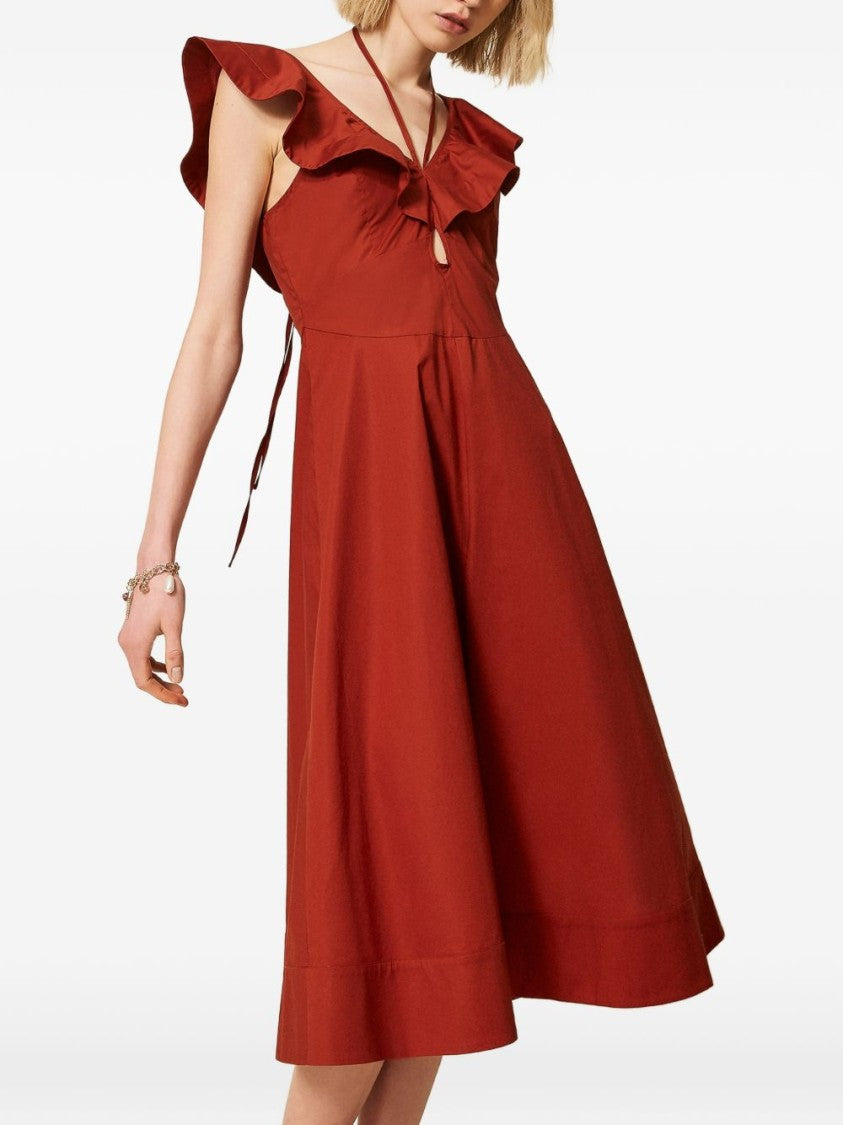 Twin-Set Brown Tie Ruffled Day Dress