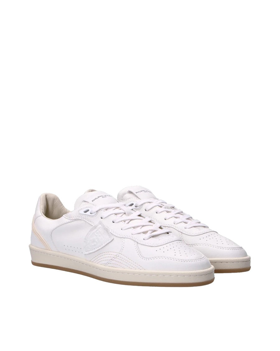 Philippe Model White Leather Sneakers With Light Beige Sole