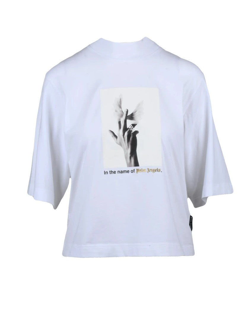 Palm Angels White Cotton-Blend Cropped T-Shirt