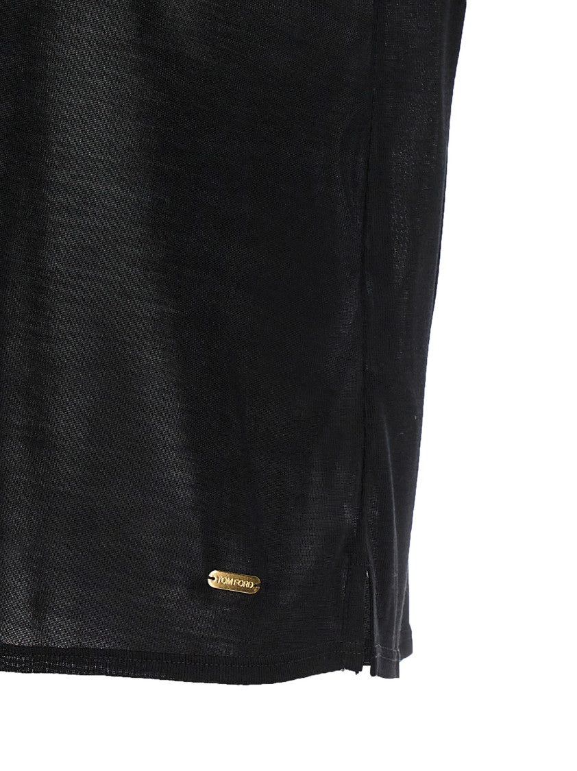 Tom Ford Sheer Silk T-Shirt With Gold Logo Plaque