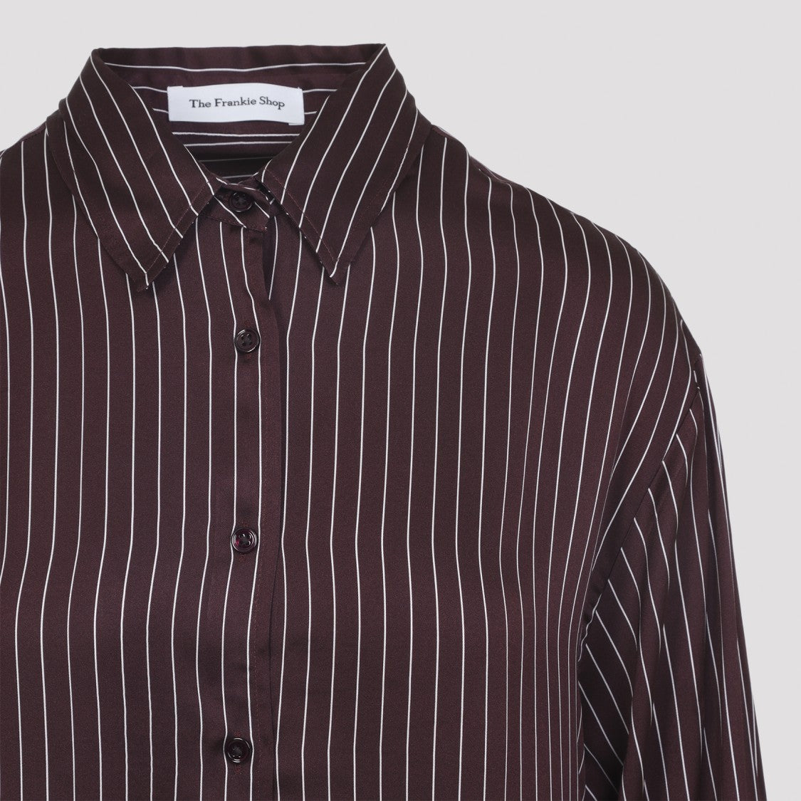 The Frankie Shop Button-Down Burgundy Shirt With Light Vertical Pinstripes