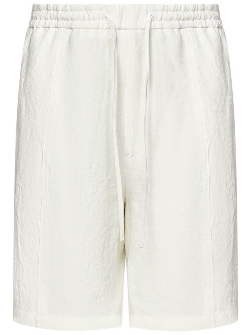 Emporio Armani White Linen Shorts With Drawstring Waist And Side Pockets