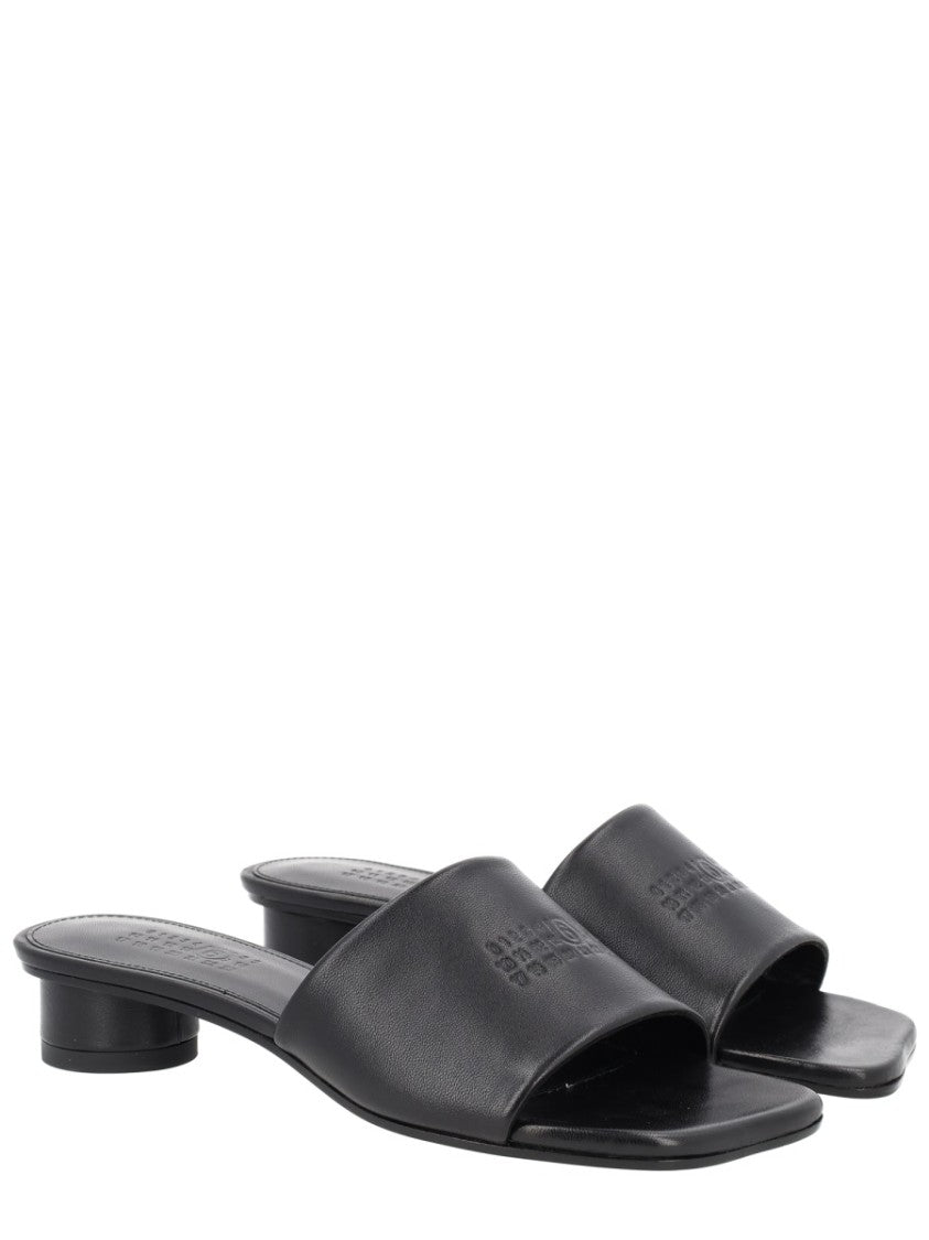 Mm6 By Maison Margiela Black Minimalist Embossed Leather Sandals