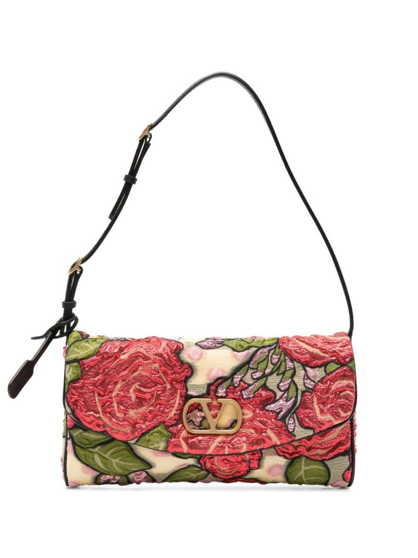 Valentino Garavani Rectangular Embroidered Bag With Adjustable Strap And Gold Emblem