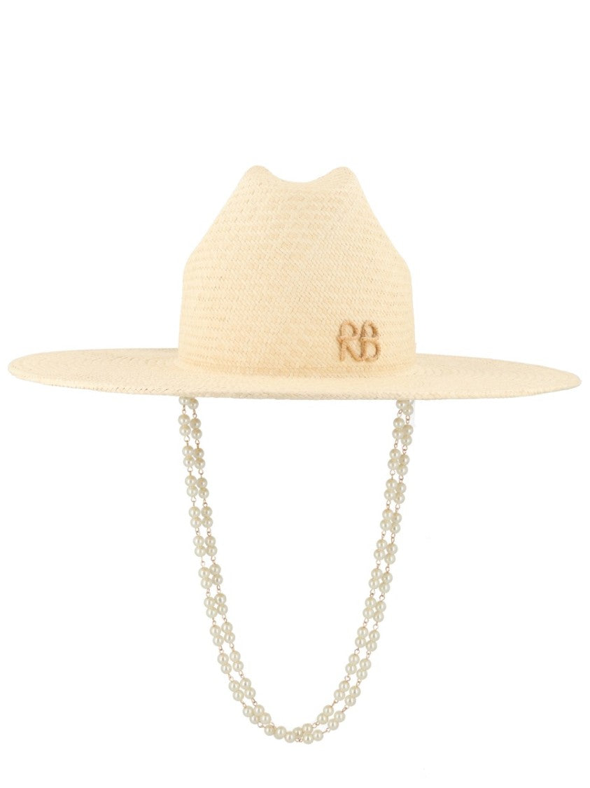 Ruslan Baginskiy Natural Straw Pearl Chain Hat